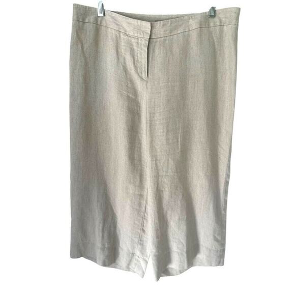 J Jill Pants Womens Size 12 Petite Beige Linen Metallic Wide Leg Crop Lagenlook - Picture 1 of 6